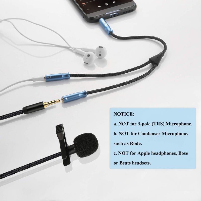 MillSO 3.5mm 4 Pole TRRS Audio Splitter Cable Nylon Braided Stereo Aux Splitter for 2 TRRS Headset to PC Laptop PS4 Xbox Smartphone - 1 FT - Image 3
